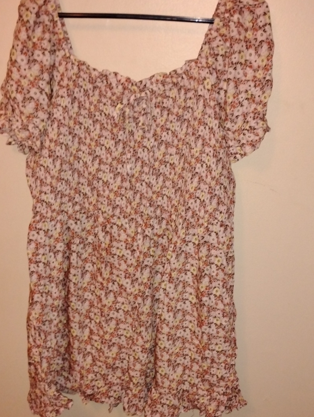 Nadine West Pink Floral Smocked Puff-Sleeve Baby Doll Top